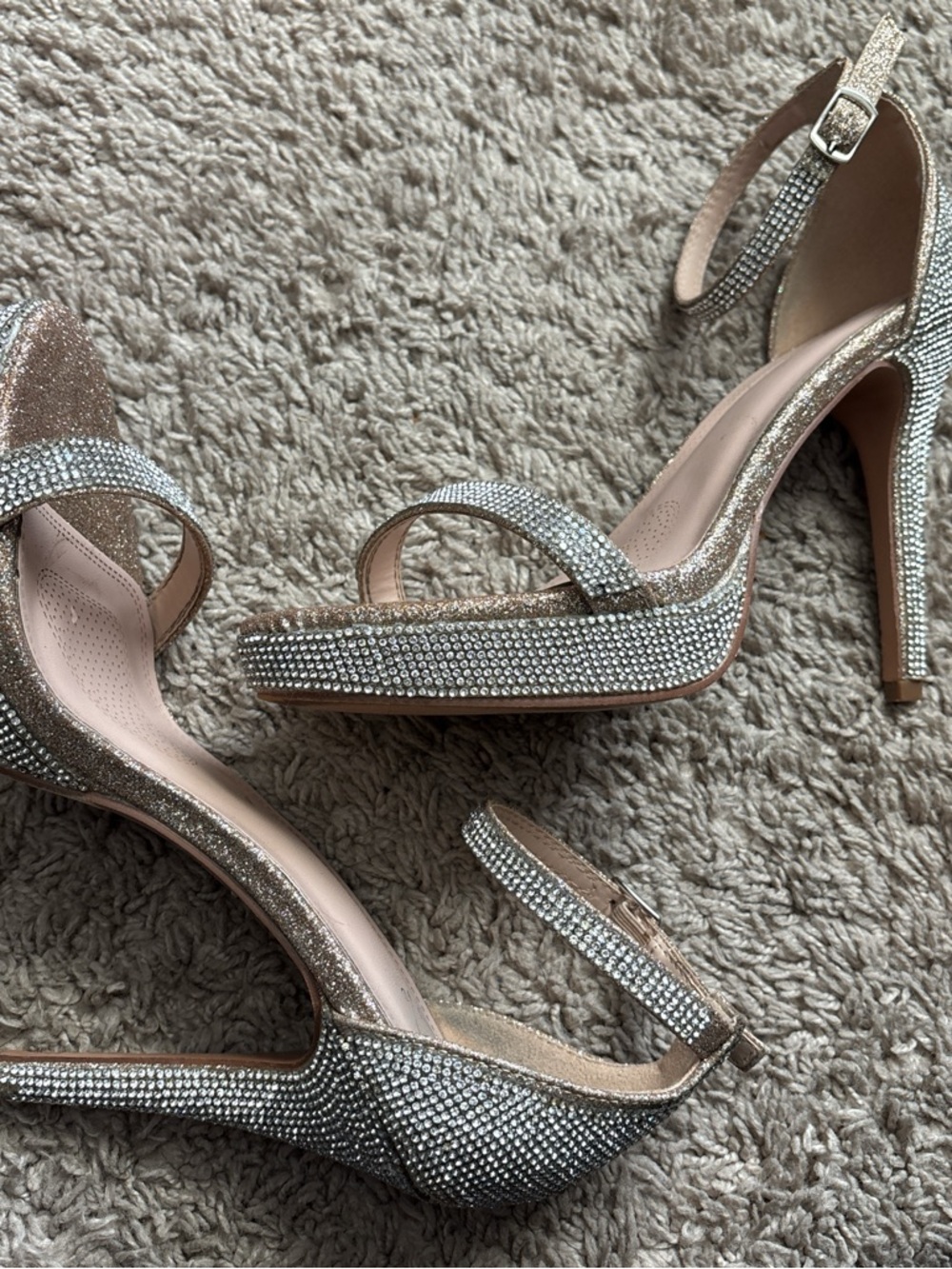 Windsor Silver Crystal Platform Ankle-Strap Heels